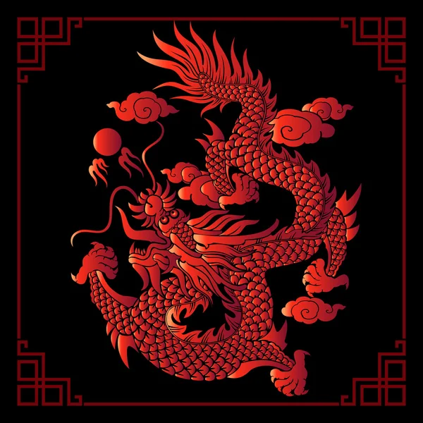 Vector vintage chinês dragão gravura — Vetor de Stock