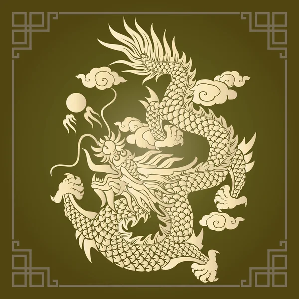 Vector vintage Chinese draak gravure — Stockvector