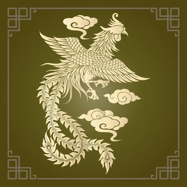 Vector vintage Chinese phoenix engraving — Stockový vektor