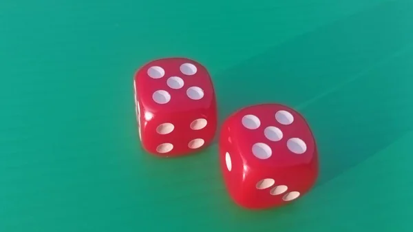 Pair of colorful dice placed on a bright green background.