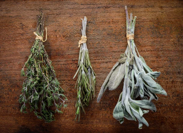Timjan, rosmarin och salvia kryddväxter — Stockfoto