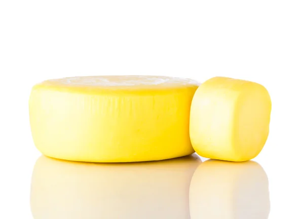 Yellow Wheel Kashkaval Cheese on White Background — Stock Photo, Image