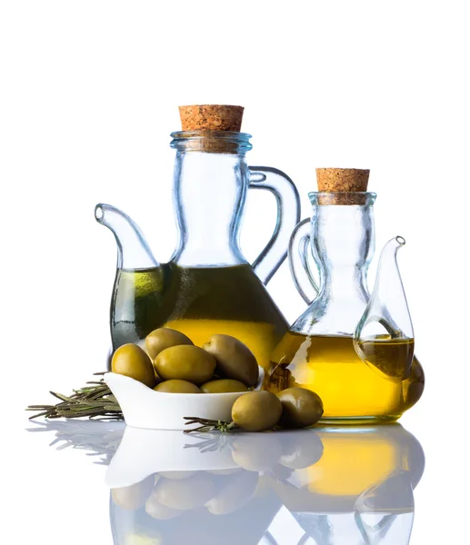 Olive Oil and Olives on White Background — Stock Photo, Image