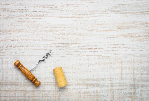 Cork and Corkscrew with Copy Space — Stock Photo, Image