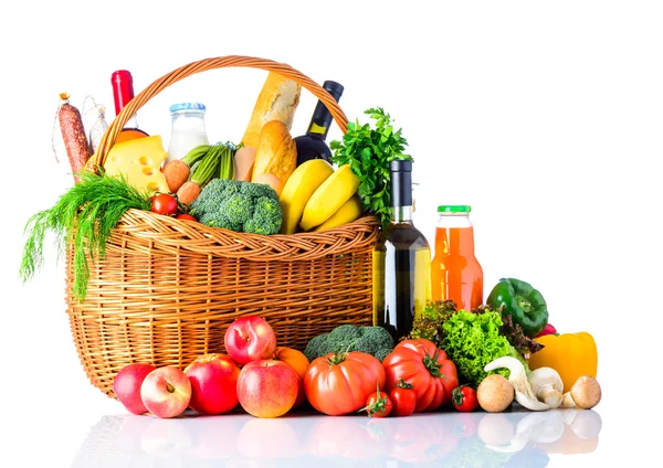 Compras de alimentos saludables aisladas en blanco — Foto de Stock