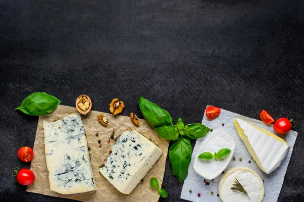 Γκοργκοντζόλα και τυρί καμαμπέρ με αντίγραφο χώρου — Φωτογραφία Αρχείου