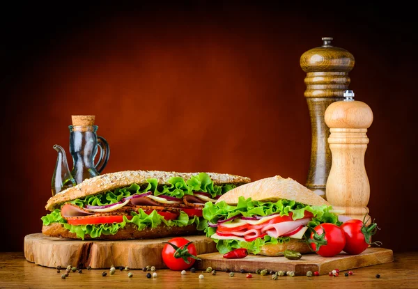 Burger and Sandwich with Ingredients — Stock Photo, Image