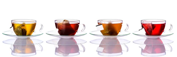 Tea csészék és zacskó a kollázs — Stock Fotó
