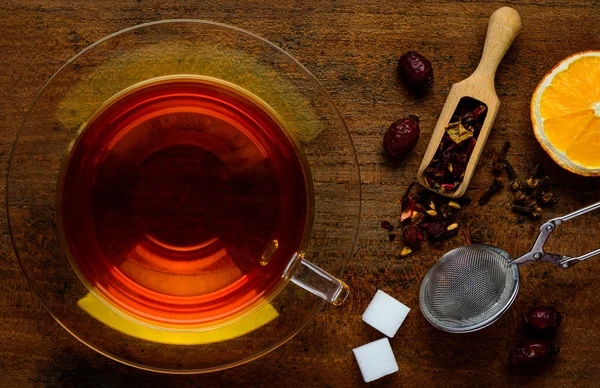 Chá vermelho e ingredientes — Fotografia de Stock