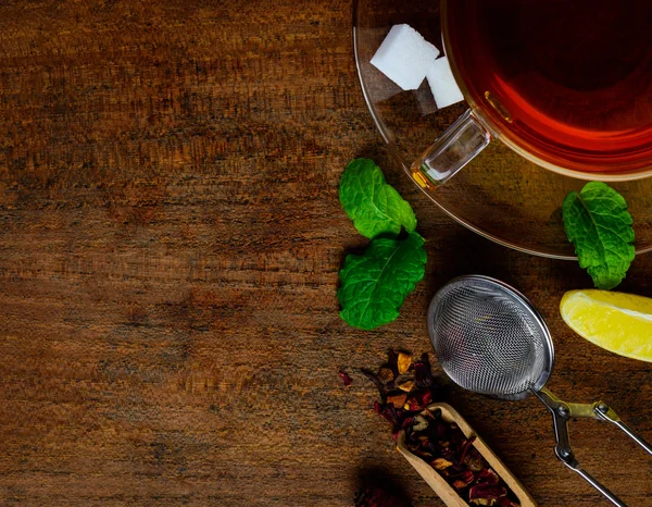 Top-view de chá e ingredientes — Fotografia de Stock