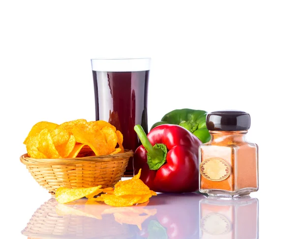 Cola and Chips with Pepper — Stock Photo, Image