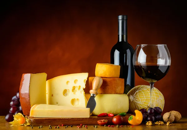 Cheese and Red Wine Stock Photo