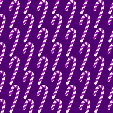 Mor arkaplandaki mor şeker çubuklarının Noel geometrisi kusursuz deseni