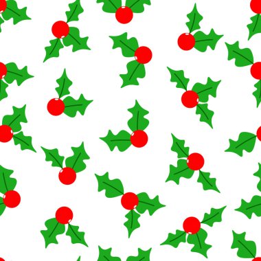 Beyaz arka planda yaprakları olan kusursuz kırmızı Noel meyveleri.