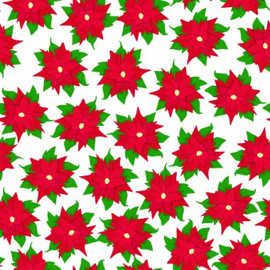 Beyaz arka planda yeşil yapraklı, kusursuz kırmızı noktalı yıldız deseni