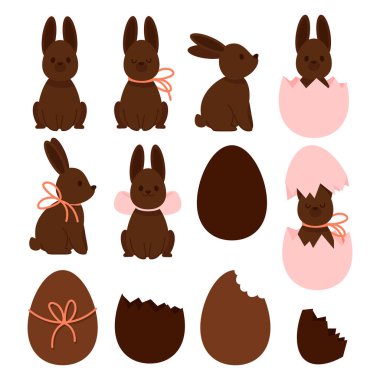 Paskalya için bir çift çikolatalı tavşan ve yumurta.