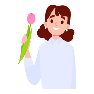 Pembe Lale Tutan Gülümseyen Kadın