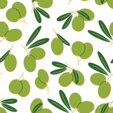 Beyaz arkaplanda pürüzsüz yeşil zeytin dalı deseni
