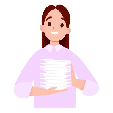 Gülümseyen kadın temiz beyaz tabakları tutuyor.