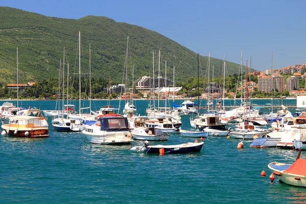 White  yachts in the Bay of Kotor. — Stock Photo, Image