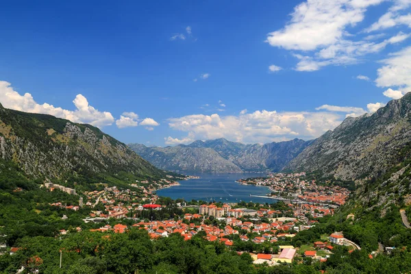 Vista Superior Completa Bela Baía Kotor Cidade Velha Kotor Cercada — Fotografia de Stock