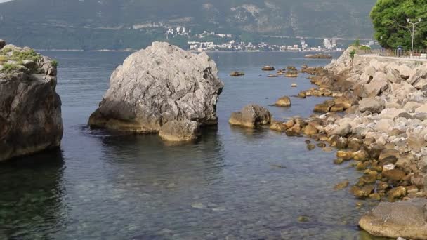 Steine Und Felsen Der Küste Der Bucht Von Kotor Der — Stockvideo