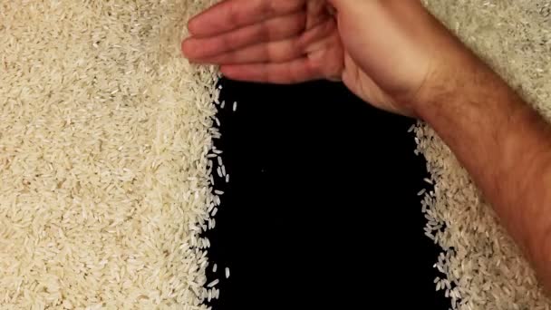 Grãos de arroz sobre fundo preto — Vídeo de Stock