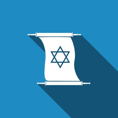 Star of David on scroll icon with long shadow. clipart