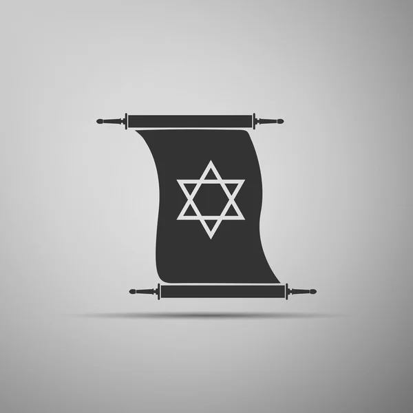 Star of David on scroll icon into grey background — Stock Vector