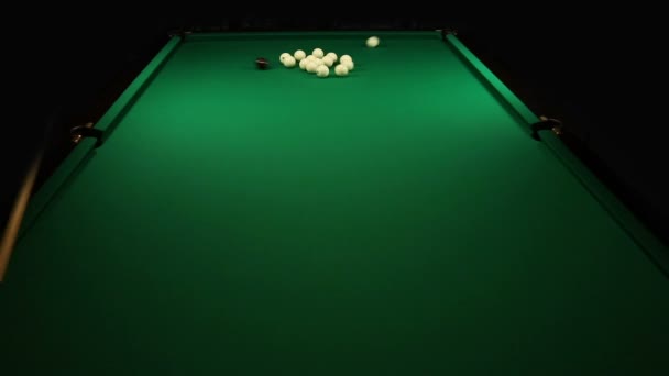 Billiard balls triangle during the break shot — Stock Video