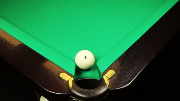 Billiard ball falls into a pocket — Stock Video