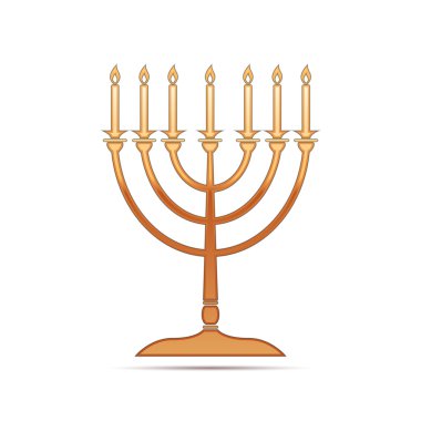 Beyaz zemin üzerine altın Hanukkah menorah simgesi. Vektör çizim