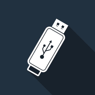 USB flash sürücü uzun gölge düz simgesi. Vektör çizim