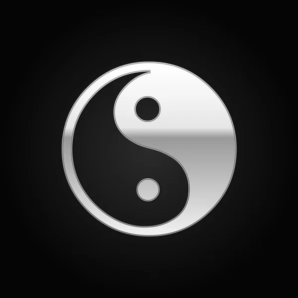 stock vector Silver Yin Yang symbol icon on black background. Vector Illustration