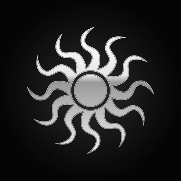 Signo de sol plateado sobre fondo negro. Ilustración vectorial — Vector de stock