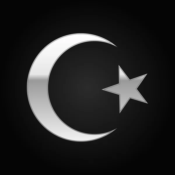Icono símbolo del Islam de plata sobre fondo negro. Ilustración vectorial — Archivo Imágenes Vectoriales