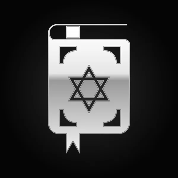 Silver Jewish torah book icon on black background. Vector Illustration — Stock Vector