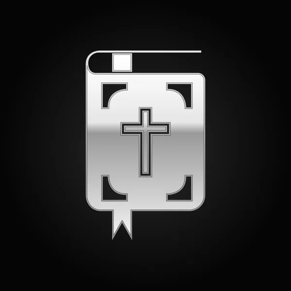 Silver Bibeln ikonen på svart bakgrund. Vektorillustration — Stock vektor