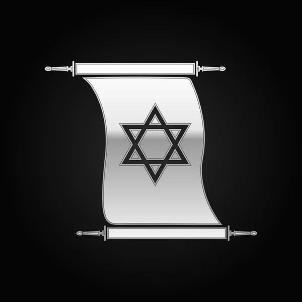 Silver Star of David sur l'icône de défilement à fond noir. Illustration vectorielle — Image vectorielle