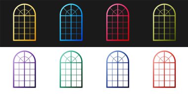 Kemerli pencere simgesini siyah ve beyaz arkaplanda izole et. Vektör.