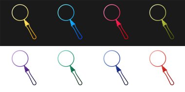 Büyüteç simgesini siyah beyaz arkaplanda izole et. Arama, odaklanma, yakınlaştırma, iş sembolü. Vektör.