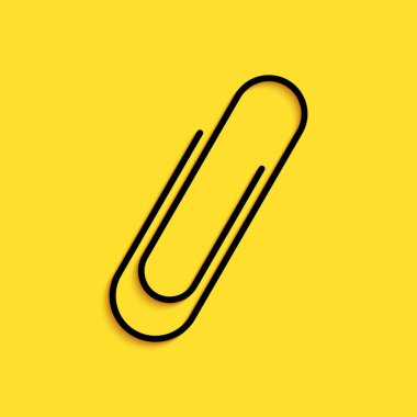 Sarı arkaplanda siyah ataç simgesi izole edildi. Uzun gölge tarzı. Vektör.