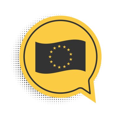 Avrupa Birliği simgesinin Siyah Bayrağı beyaz arkaplanda izole edildi. AB çember sembolü. Avrupa bayrağı sallıyor. Sarı konuşma balonu sembolü. Vektör.