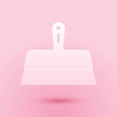 Kağıt kesiği macun bıçağı ikonu pembe arka planda izole edilmiş. Spatula tamir aleti. Yağma ya da boya aletleri. Kağıt sanatı tarzı. Vektör.