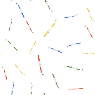 Renkli Pipette simgesi beyaz arkaplanda izole edilmiş pürüzsüz desen. Tıbbi elementler, kimya laboratuarı ekipmanları. Damlalı boru. Tıp sembolü. Vektör.