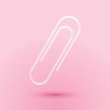 Kağıt kesiği ataç simgesi pembe arkaplanda izole edilmiş. Kağıt sanatı tarzı. Vektör.