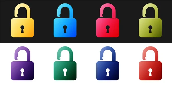 Set Open Padlock Icon Isolated Black White Background Opened Lock — Stock Vector