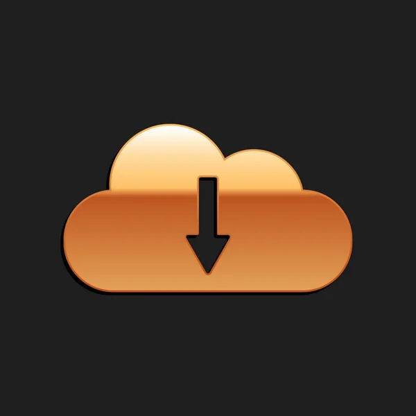 Gold Cloud Icône Téléchargement Isolé Sur Fond Noir Style Ombre — Image vectorielle