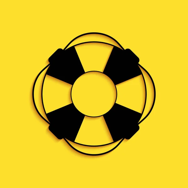 Schwarzes Rettungsring Symbol Isoliert Auf Gelbem Hintergrund Rettungsring Symbol Langer — Stockvektor