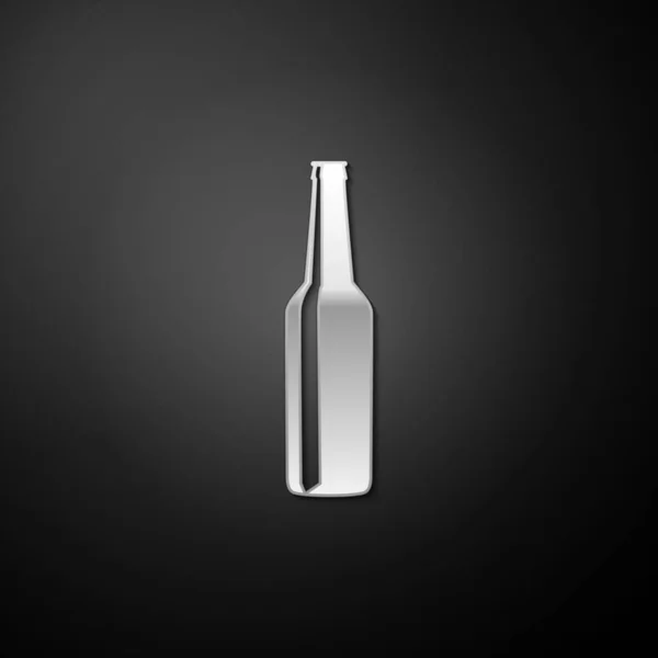 Silberne Bierflasche Symbol Isoliert Auf Schwarzem Hintergrund Langer Schatten Vektor — Stockvektor